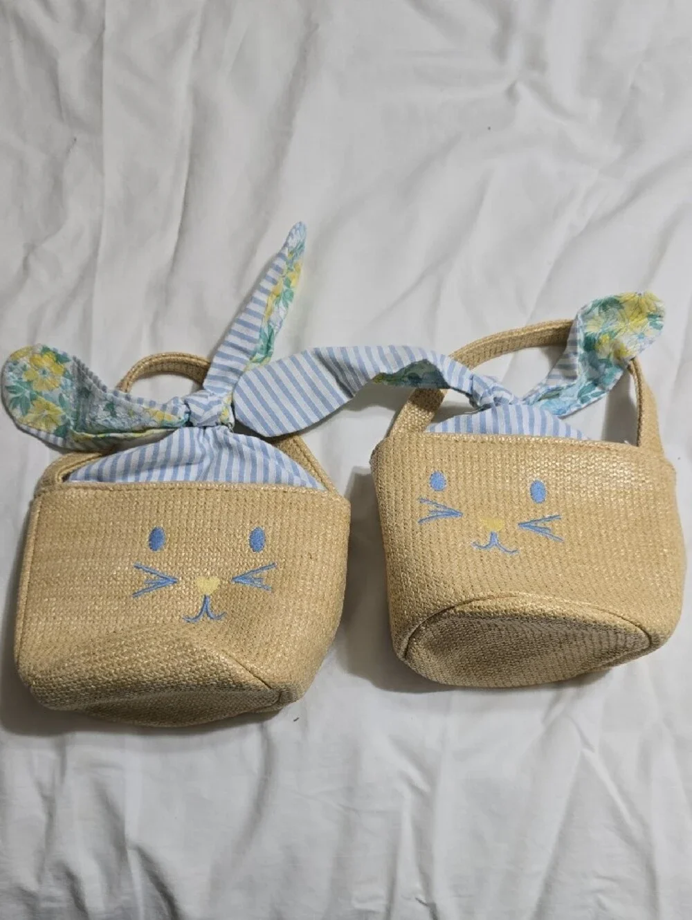 Kids Straw Bunny Tote Bag with Blue Trim. Two For The Price Of One!